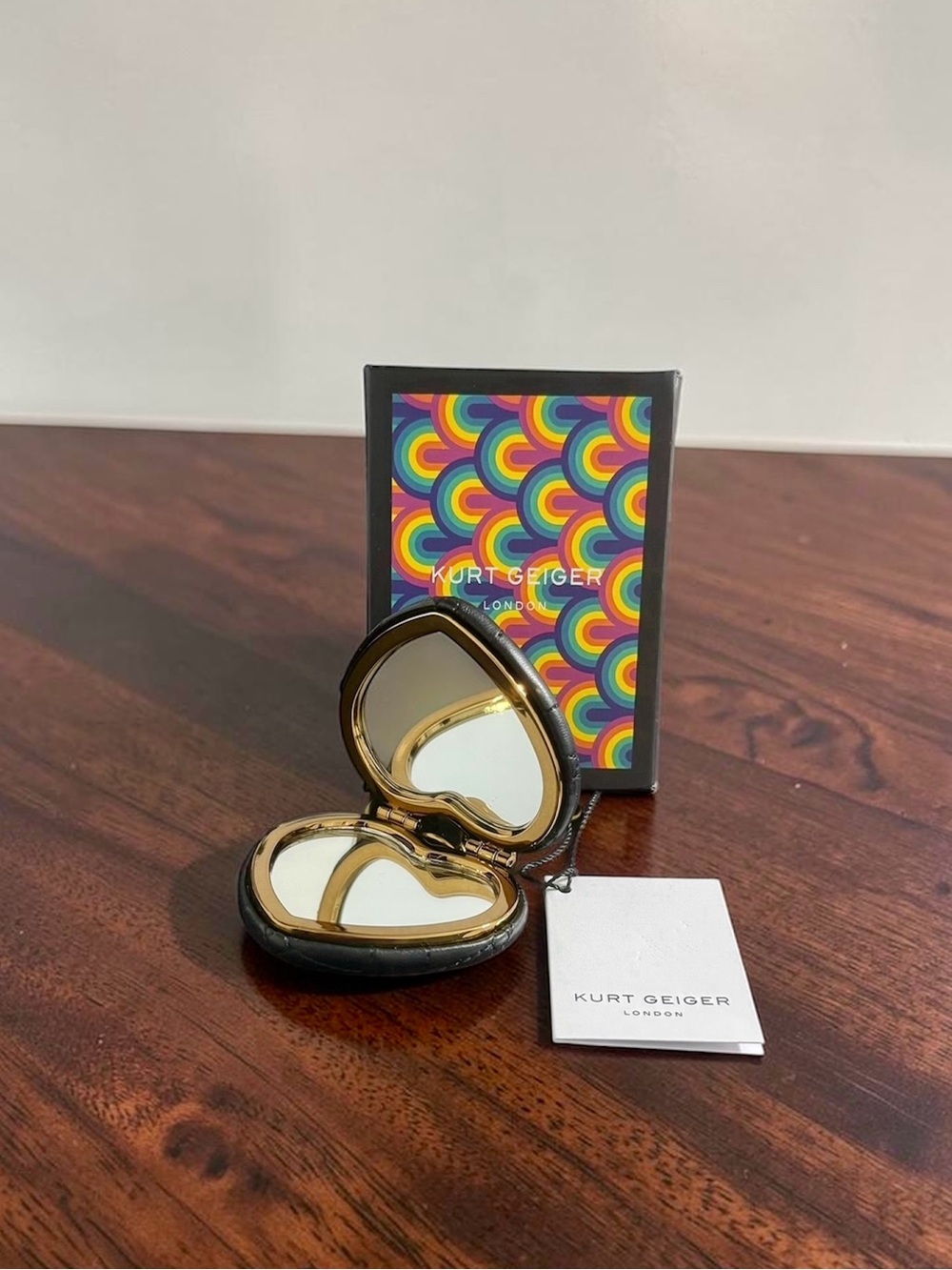 Kurt Geiger Black Quilted Heart Mirror Bag Charm - Picture 4 of 4